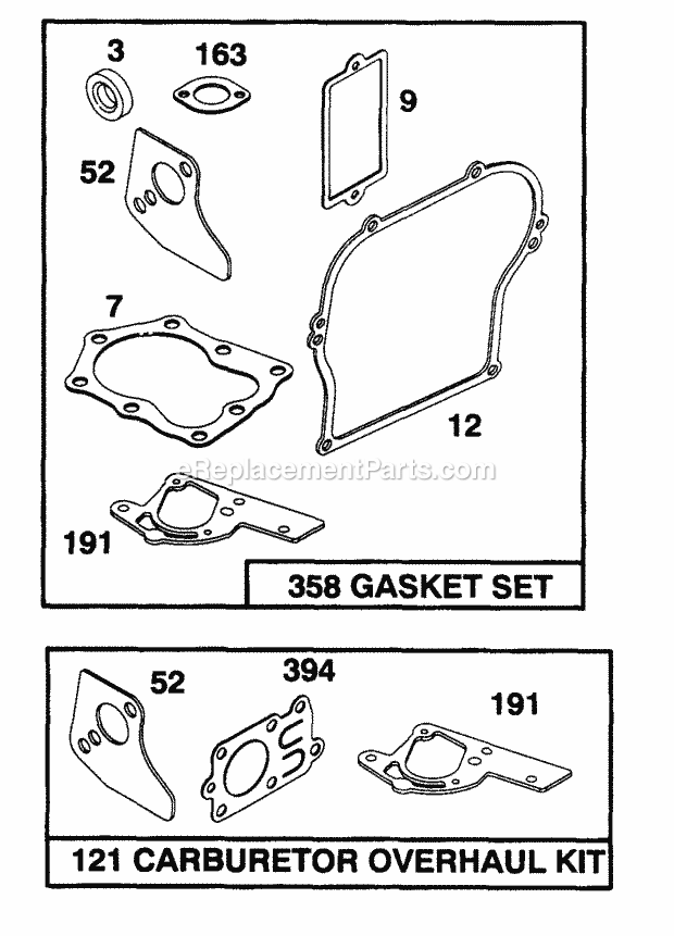 Cub Cadet 340 (215-340-100) (1995) Engine Gasket Set and Carburetor Overhaul Kit Diagram