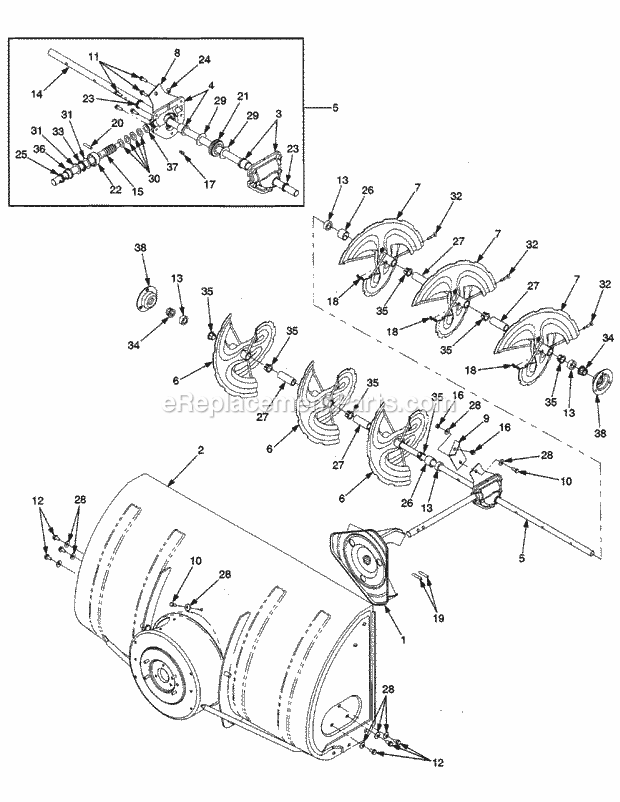 Cub Cadet 341 (190-341-100) 42-In Snow Thrower Augers & Auger Housing Mfg. Code 1g015g & After Diagram