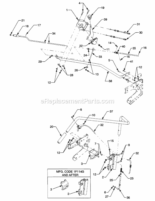 Cub Cadet 341 (190-341-100) 42-In Snow Thrower Lift Handle and Chute Controls Diagram