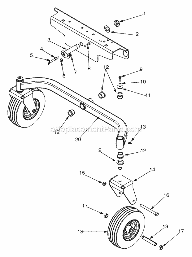 Cub Cadet 365L (53CA1D5K100) Series 360 Zero-Turn Riding Lawn Mower Front Axle & Tire Diagram