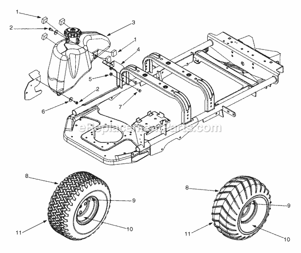 Cub Cadet 365L (53CA1D5K100) Series 360 Zero-Turn Riding Lawn Mower Fuel Tank, Wheels, Rear Diagram