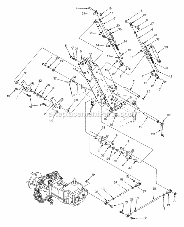 Cub Cadet 365L (53CA1D5K100) Series 360 Zero-Turn Riding Lawn Mower Drive Controls & Support Tower Diagram