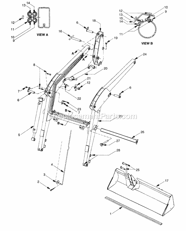 Cub Cadet 476 (590-476-100) Loader Loader and Bucket Assembly Diagram