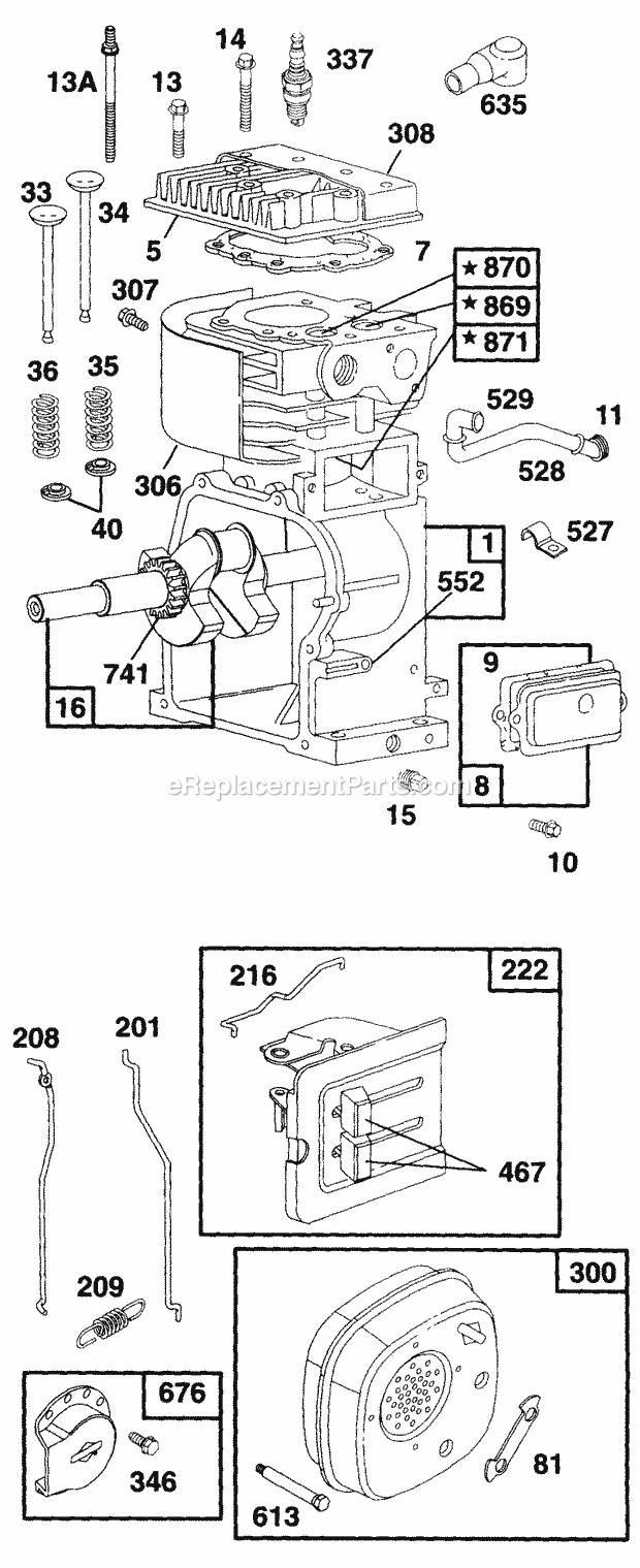 Cub Cadet 522LS (246-631-100) (1996) Engine Cylinder Assembly, Throttle and Exhaust Components Diagram