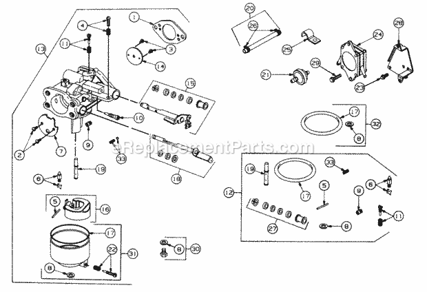 Cub Cadet 5418F (452900-503790, 555C565K100, 556C565K100) Walk-Behind Mower Carburetor & Carburetor Gasket Set Diagram