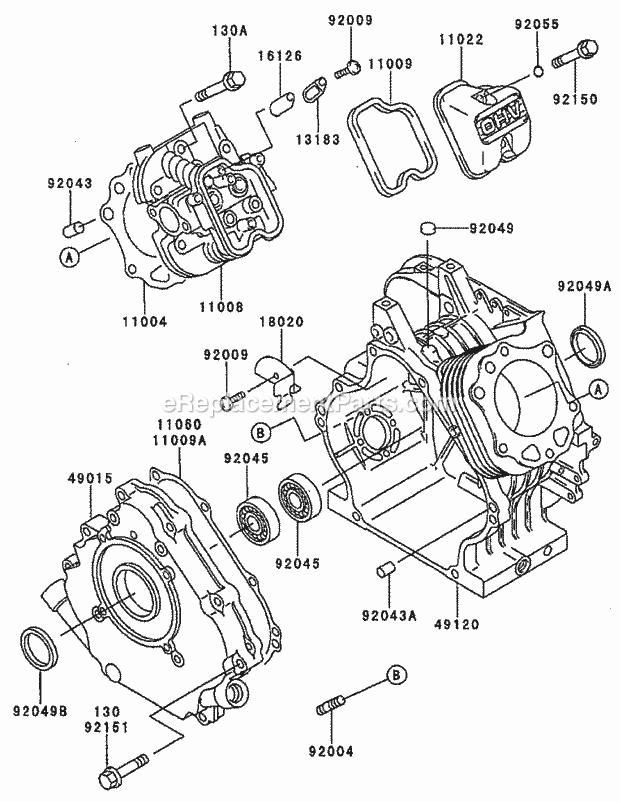 Cub Cadet 56A843VK (56A843VK750) Renovator Kawasaki Fe250d-As09 Cylinder & Crankcase Diagram