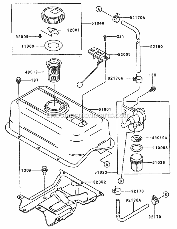 Cub Cadet 56A843VK (56A843VK750) Renovator Kawasaki Fe250d-As09 Fuel Tank & Fuel Valve Diagram