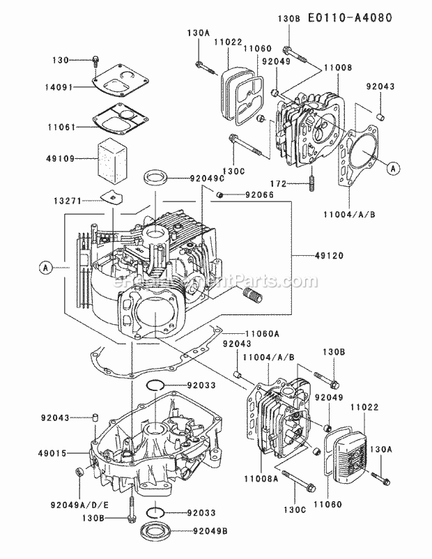 Cub Cadet 56B36D4K750 Tank Ride-On Sprayer-Spreader Kawasaki Fh541v-Cs25 Cylinder & Crankcase Diagram