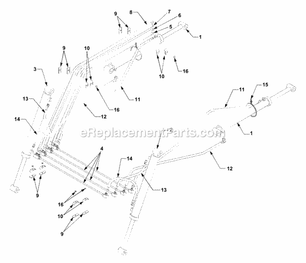 Cub Cadet 641 (590-641-100) Front Loader 66-In Hydraulic Cylinders, Hoses and Tubes Diagram