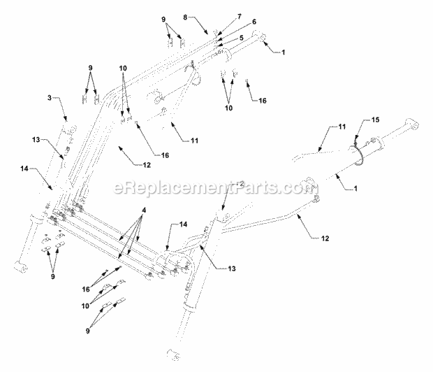 Cub Cadet 642 (590-642-100) Front Loader 72-In Hydraulic Cylinders, Hoses and Tubes Diagram