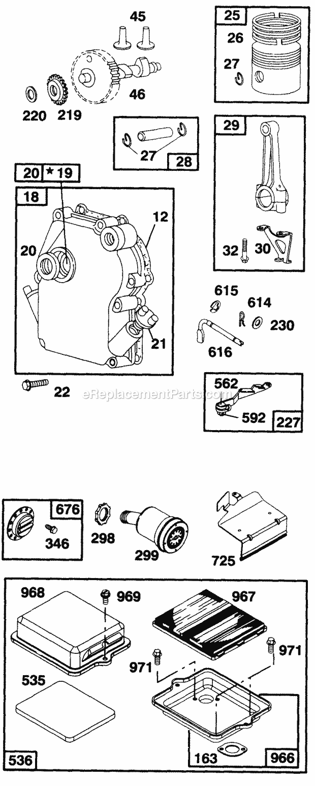 Cub Cadet 645D (244-645C100) (1995) Engine Engine Internal and Air Cleaner Diagram