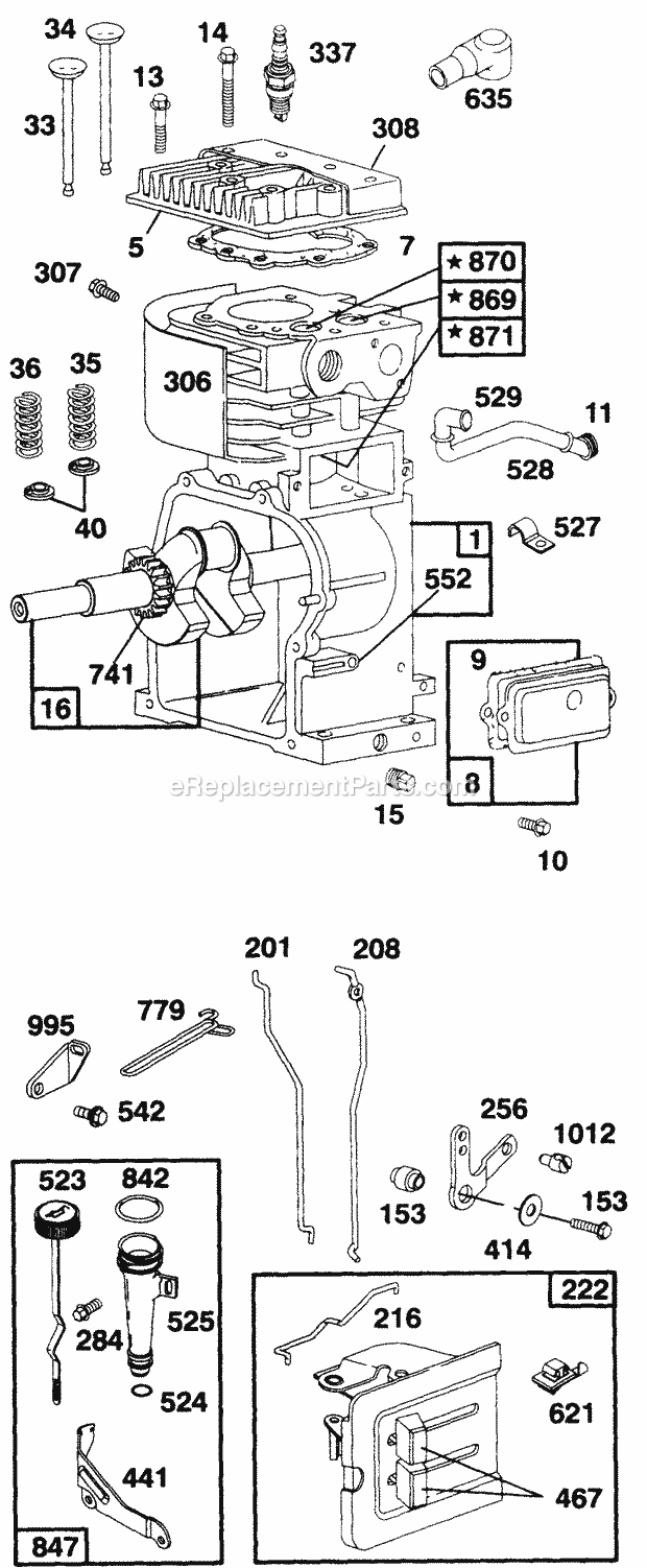 Cub Cadet 645D (246-645C100) (1996) Engine Cylinder Assembly and Throttle Linkage Components Diagram