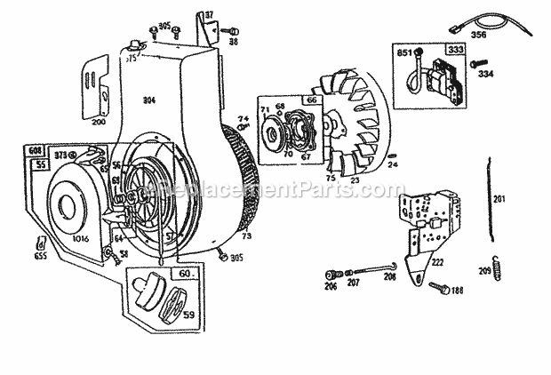Cub Cadet 650C (246-650C100) (1996) Engine Flywheel, Blower Housing and Rewind Starter Assembly Diagram