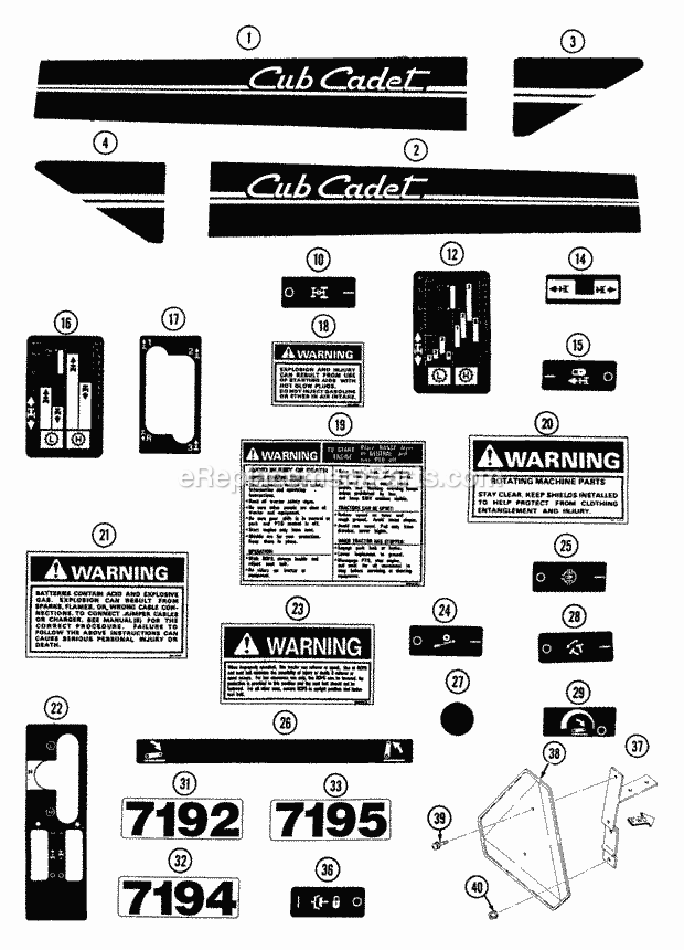 Cub Cadet 7192 (544-412D100, 546-412D100) Tractor Decals Diagram