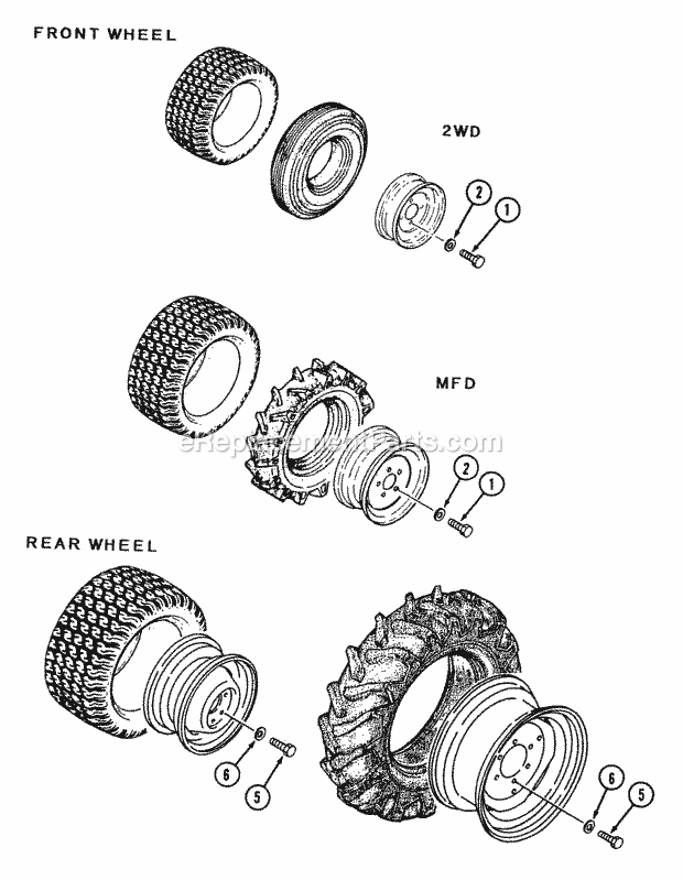 Cub Cadet 7234 (544-434D100, 545-434D100, 546-434D100) Tractor Wheel Mounting Hardware - 2wd (Part 2) Diagram