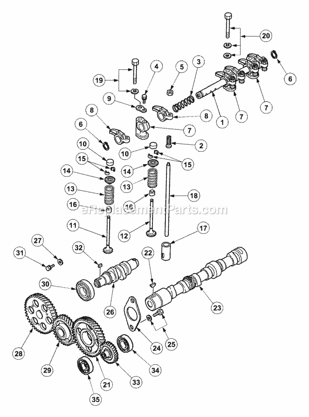 Cub Cadet 7530 (54AF45F-710, 54AH45F-710, 54AN45F-710) Tractor Valves & Timing Diagram