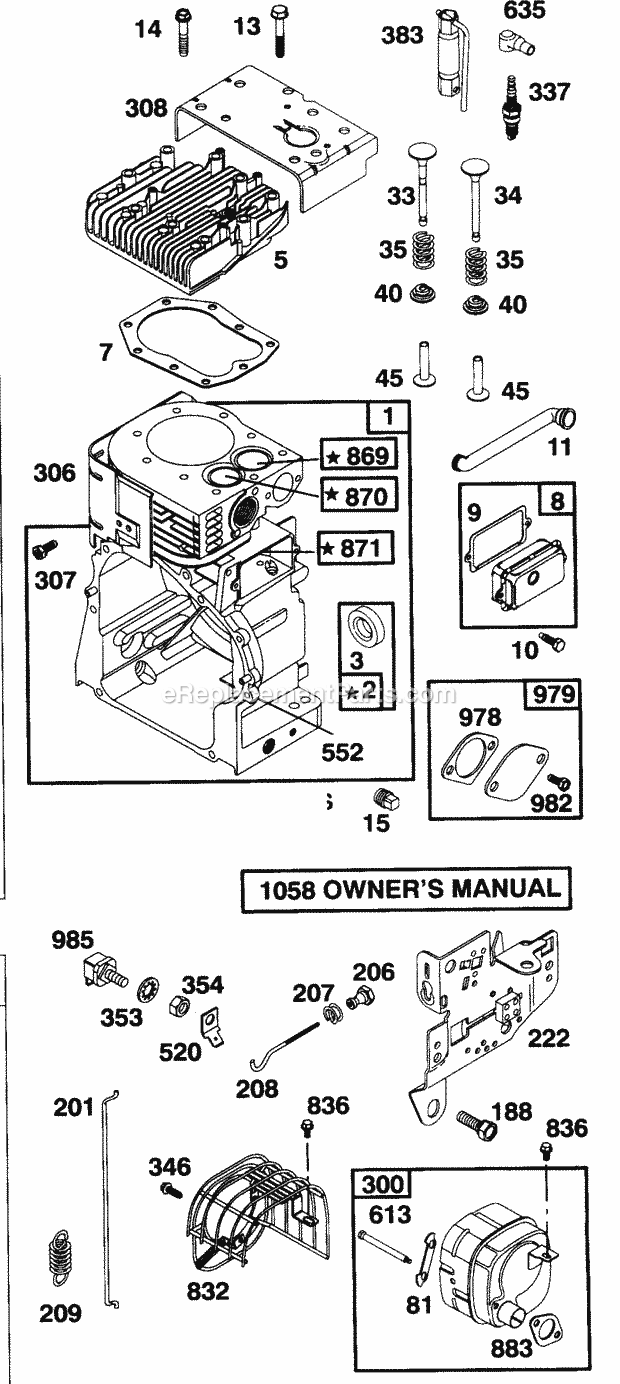 Cub Cadet 831LS (245-638-100) (1995) Engine Cylinder Assembly, Throttle Accessories and Muffler Diagram