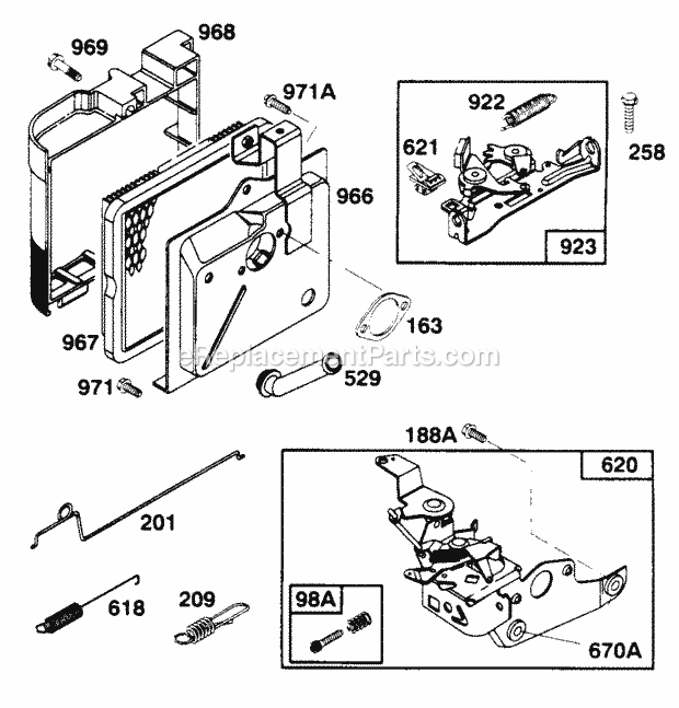 Cub Cadet 838R122 (122-838R100) (1992) Engine B&s 5 Hp Air Cleaner, Bracket Assembly-Carb. Control (Remote), Brake Assembly Diagram