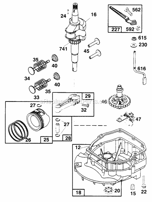 Cub Cadet 838R122 (122-838R100) (1992) Engine B&s 5 Hp Piston Assembly, Connecting Rod Assembly, Engine Sump Diagram