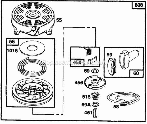 Cub Cadet 898C123 (123-898C100) (1993) Engine B&s 5 Hp Rewind Starter Assembly Diagram