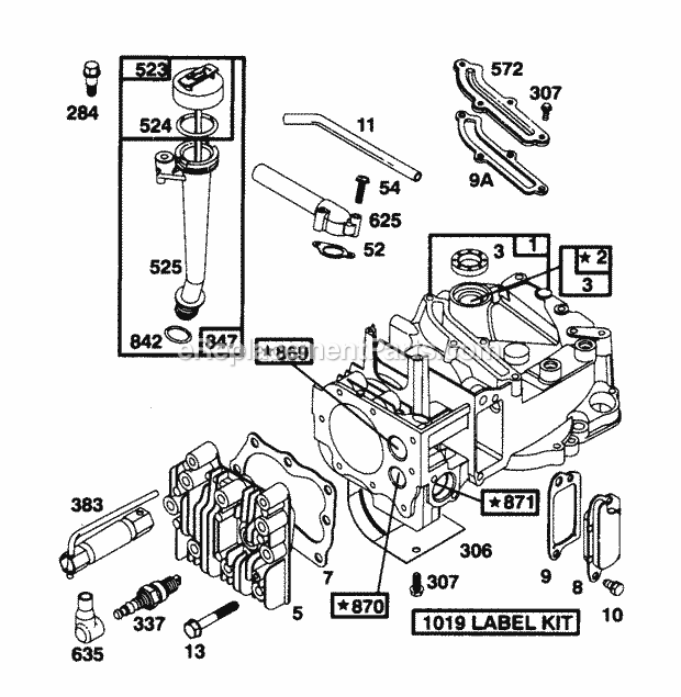 Cub Cadet 898C123 (123-898C100) (1993) Engine B&s 5 Hp Short Block Assembly Diagram