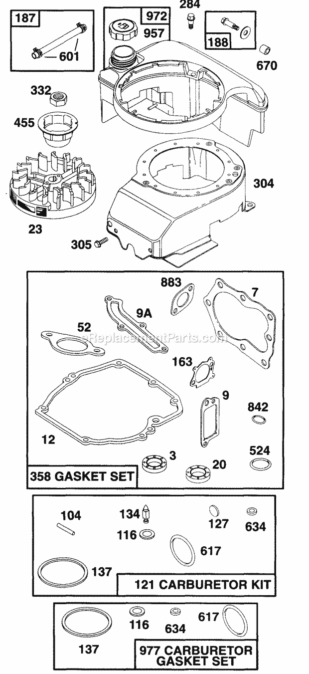 Cub Cadet 899R (126-899D100) (1996) Engine Fuel Assembly, Blower Housing, Gasket Sets, Carburetor Kit Diagram