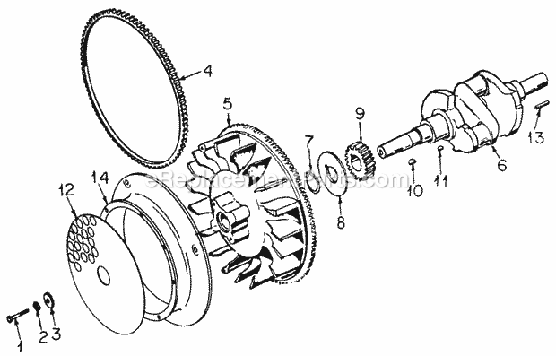 Cub Cadet 982 (142-982-100, 143-982-100, 144-982-100, 142-98) Super Garden Tractor Crankshaft & Flywheel Diagram
