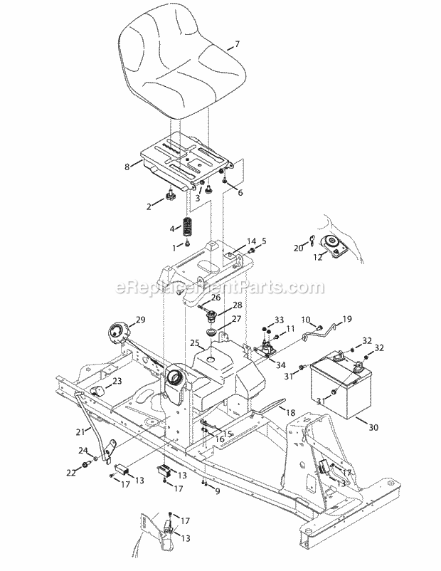 Cub Cadet CC30 (13A226JD010) (2015) Mini Rider Seat, Fuel Tank & Electrical Diagram