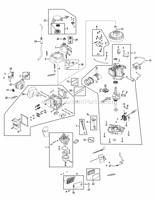 Cub Cadet CC550SP (12A-18MZ210, 12A-18MZ256) (2008) 12A-18MZ Self Propelled Walk Behind Mower Engine Assembly Diagram