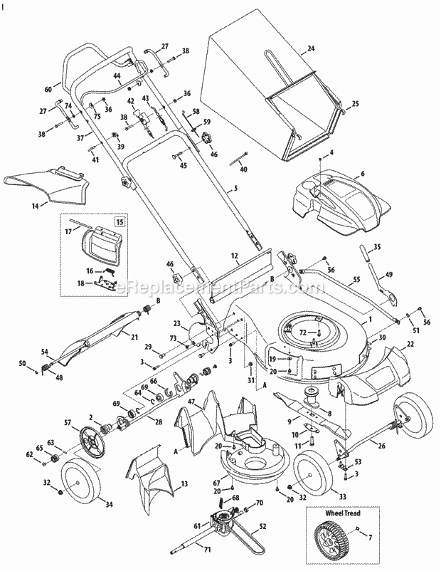 Cub Cadet CC550SP (12A-18MZ210, 12A-18MZ256) (2008) 12A-18MZ Self Propelled Walk Behind Mower General Assembly Diagram