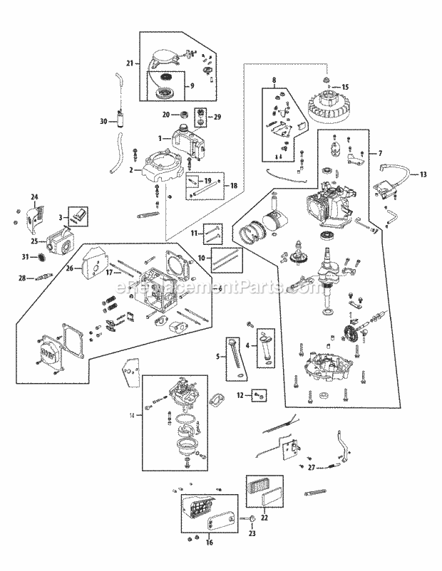 Cub Cadet CC98M (12A-98M7010, 12A-98MZ210, 12A-98M7009, 12A-98) (2010) 12A-98M Self Propelled Walk Behind Mower Engine Assembly 1p70mc Diagram