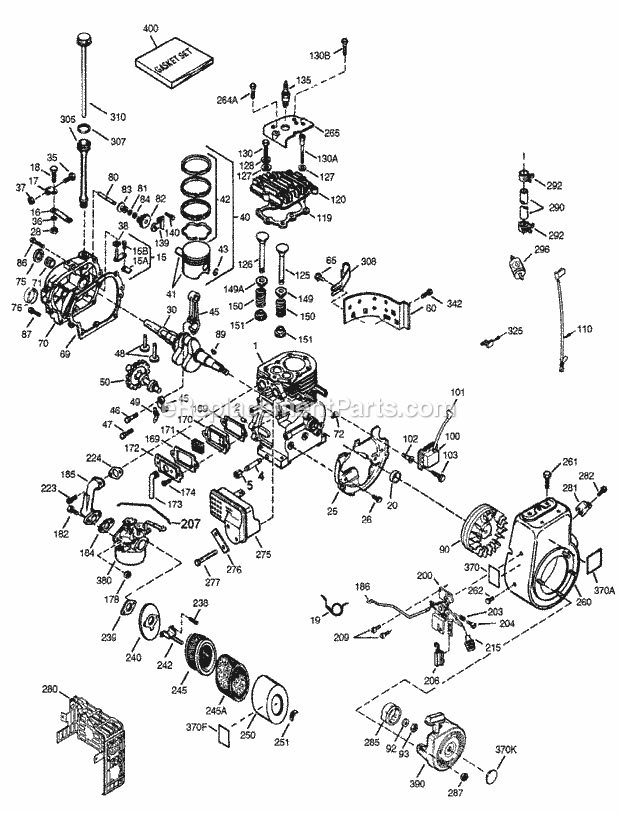 Cub Cadet CSV260 (24A-315C100) (1998) Engine Engine Assembly, Air Filter & Muffler Diagram