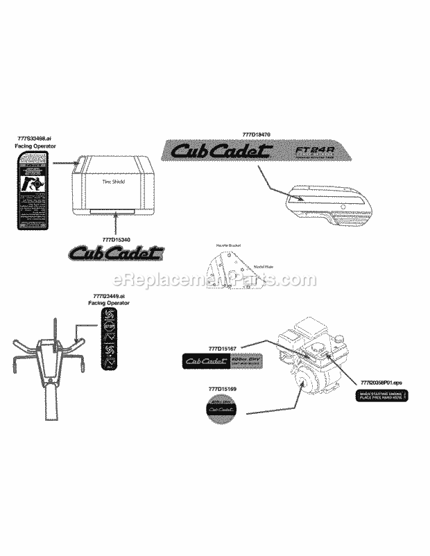 Cub Cadet FT24R (21A-39M8710) (2014) 21A-39M8 Tiller Label Map Diagram