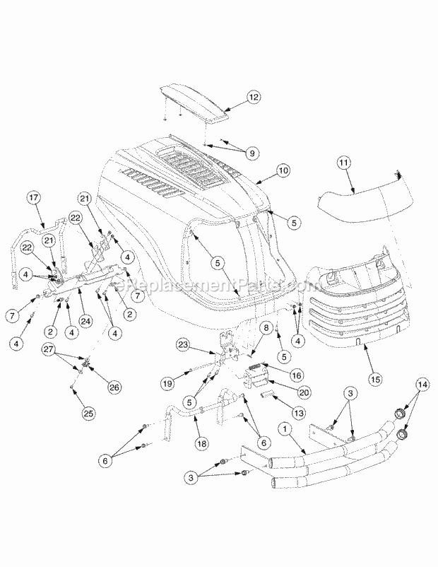 Cub Cadet GT2550 (14A-2E7P710) Tractor Mfg Date K015 - K018 Grille and Hood Mfg Date K016 & Before Diagram