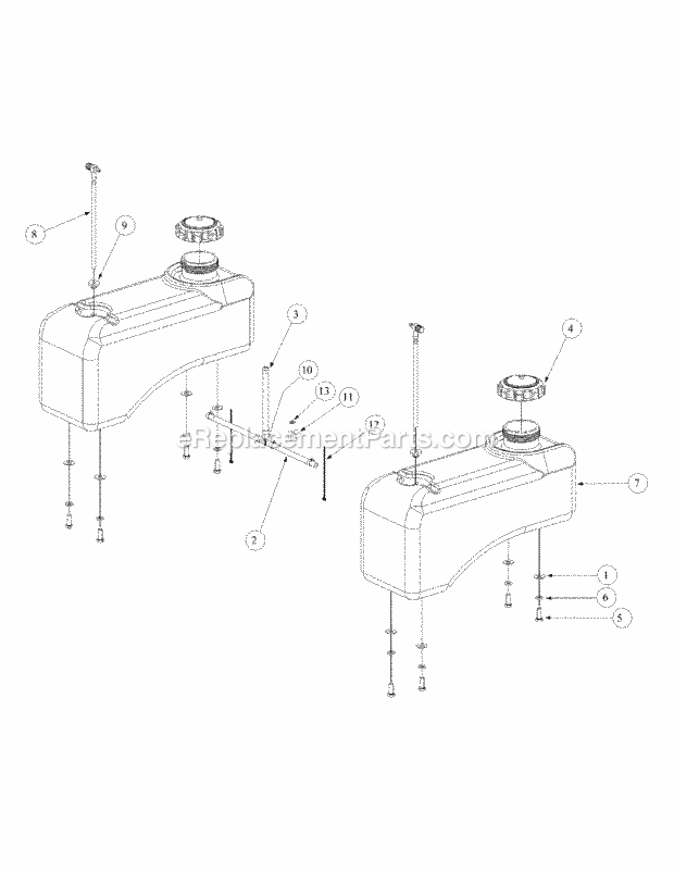 Cub Cadet M48-KWS (53AB5D4M150) Tank 17 Hp Kawasaki Fuel Tank Assembly Diagram