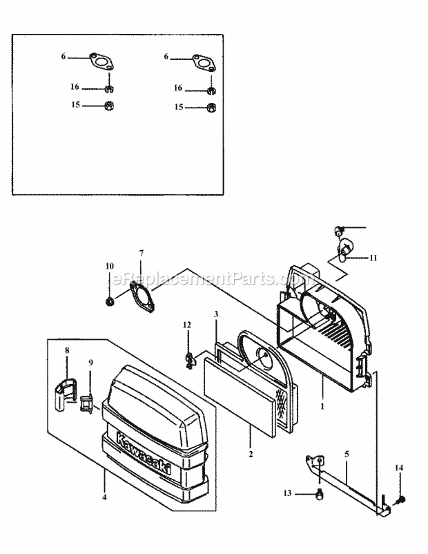 Cub Cadet M48-KWS (53AB5D4M150) Tank 17 Hp Kawasaki Fh500v-Cs14 Air Filter & Exhaust Diagram