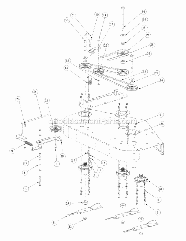 Cub Cadet M48-KW (53AB5DAV150) Tank 19 Hp Kawasaki Fabricated Deck Spindle Assembly Diagram