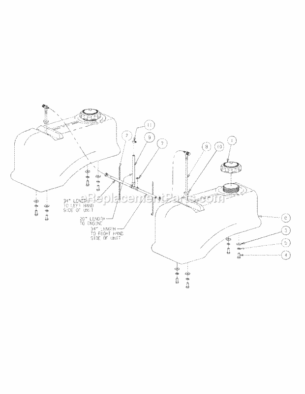 Cub Cadet M54-KW (53AI8CTW750) Tank 23HP Kawasaki V-Twin Ohv Fuel Tank Assembly Diagram