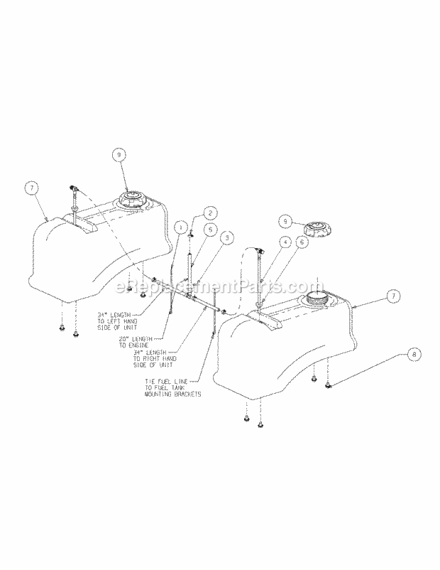 Cub Cadet M60-KW (53AI8CT6050) (2009 & Before) Tank 31HP Kawasaki V-Twin Ohv Fuel Tank Assembly (2008 & Before) Diagram