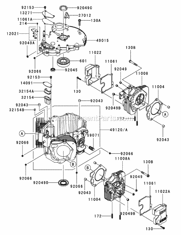 Cub Cadet M72-KW (53AI8CT8050) (2009 & Before) Tank 37HP Kawasaki V-Twin Ohv Kawasaki Fxt00v-As04 Cylinder & Crankcase Diagram