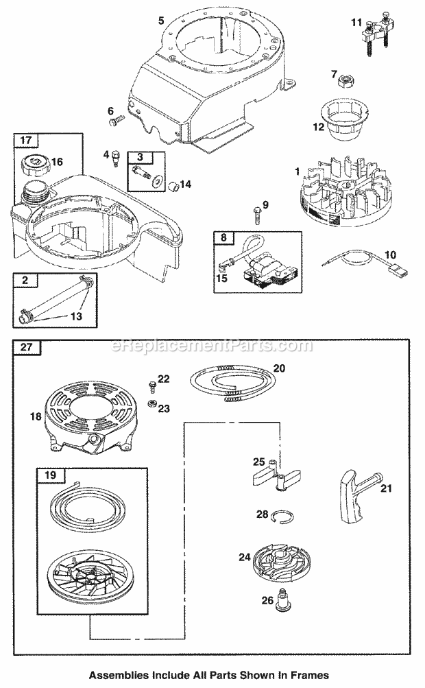 Cub Cadet PR521 (11A-438C101) (1999) Engine Flywheel, Fuel Tank, Starter & Blower Housing Diagram