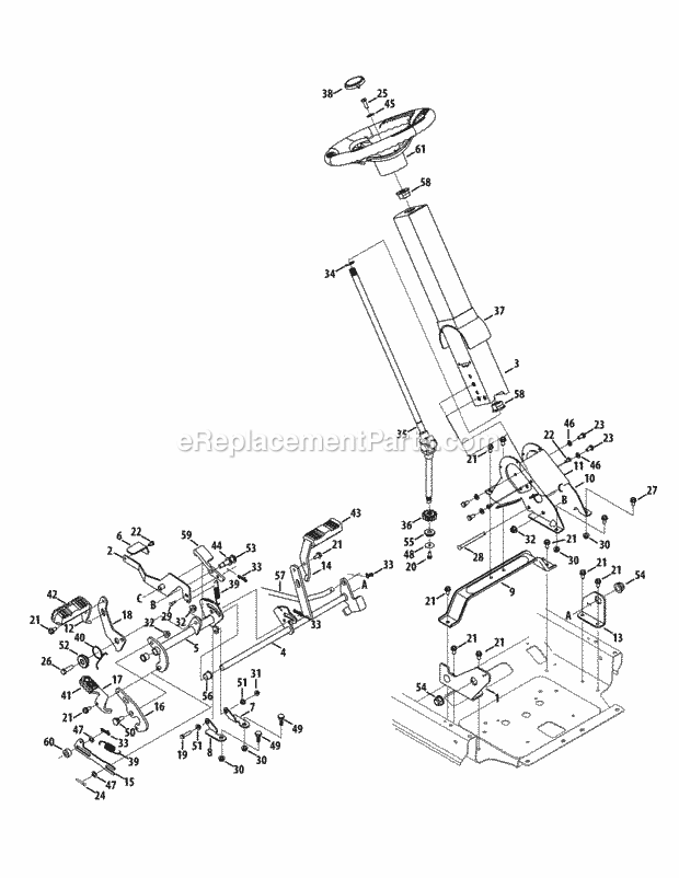 Cub Cadet RZT-S50KW (17AICBDP010) (2014) Zero-Turn Riding Lawn Mower Steering Column & Pedal Controls Diagram