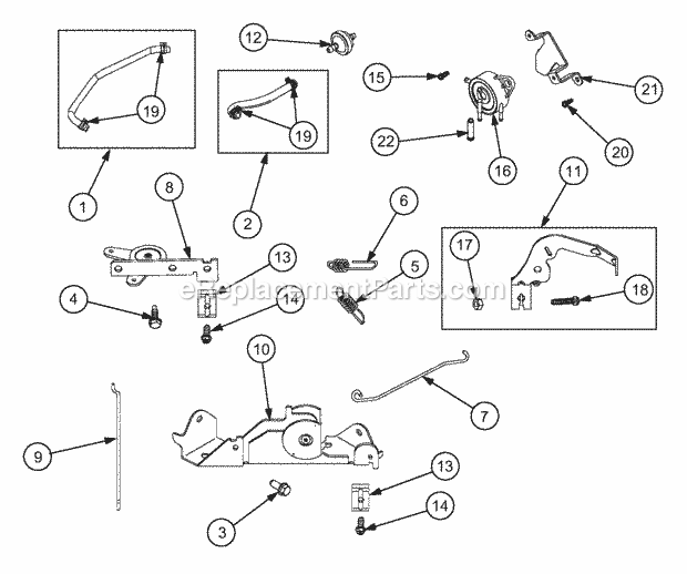 Cub Cadet RZT22 (17AA5A7P710, 17AA5A7P712) Zero-Turn Riding Lawn Mower Fuel System and Carburetor Linkage Diagram