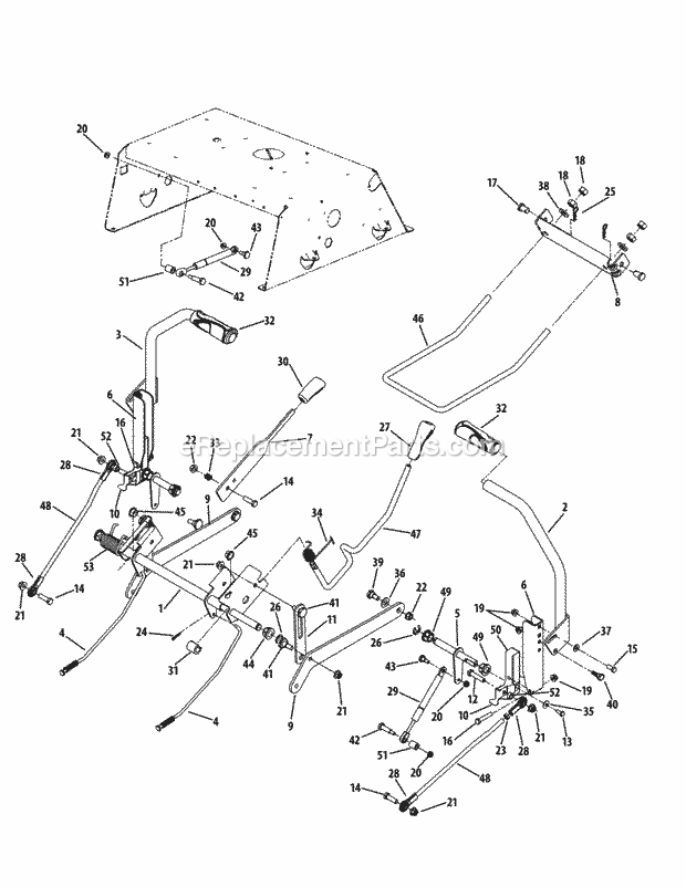 Cub Cadet RZT50VT (17VK2ACP010, 17VK2ACP009) (2009) B&S Deck Lift & Controls Diagram