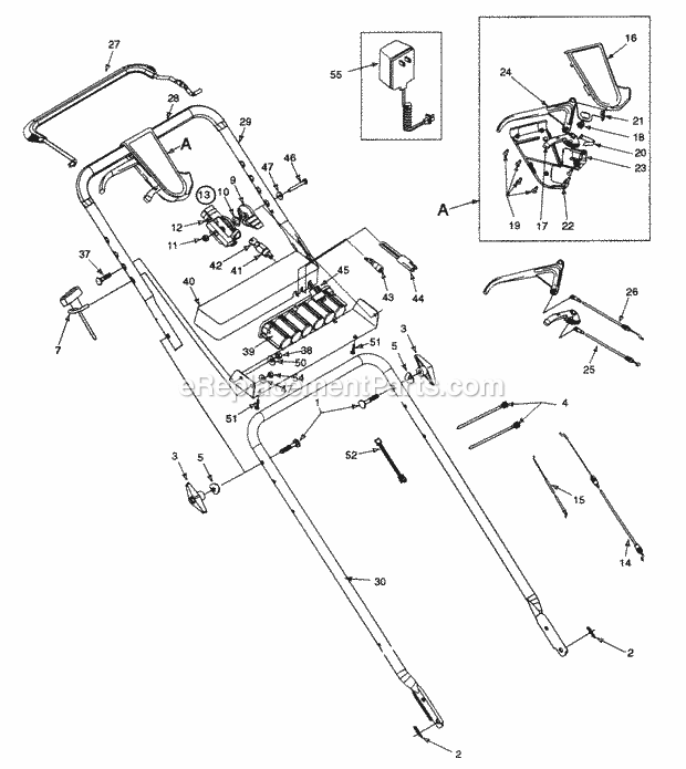 Cub Cadet SC621E (12A-E969F100) (1997) Self Propelled Walk Behind Mower Handle Assembly Diagram