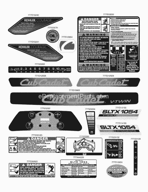 Cub Cadet SLTX1054 (13AK92AK010, 13AK92AK056, 13WK92AK010) (2010) Tractor Label Map Sltx1054 Diagram