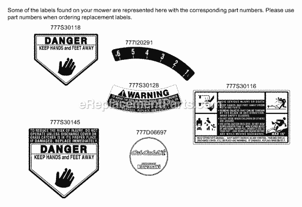 Cub Cadet SR621 (12A-977A710) (2005) Self Propelled Walk Behind Mower Safety & Decorative Labels Diagram