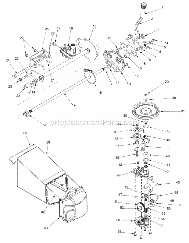 Cub Cadet SRC621 (12A-997A712, 12A-997A710) (2004) Self Propelled Walk Behind Mower Drive & Grass Bag Diagram