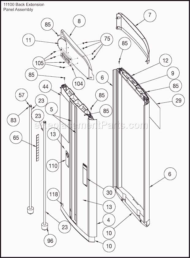 Cybex 11100 Eagle Back Extension Panel Assembly Diagram