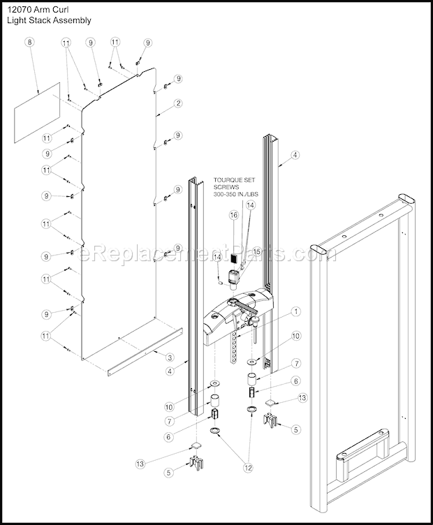 Cybex 12070 VR3 Arm Curl Light Stack Assembly Diagram